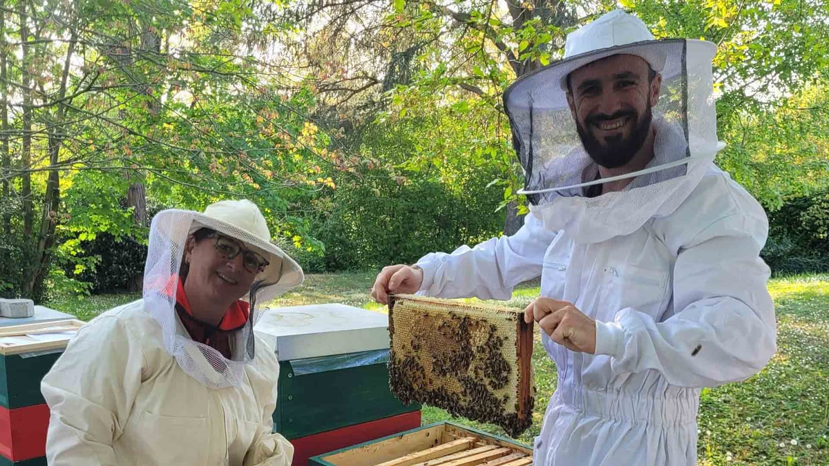 Employees-with-beehive-at-beekeeping-project